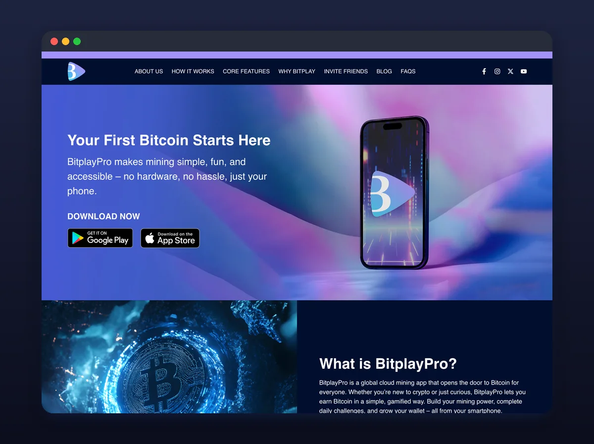 BitPlayPro website hero and introduction to the app