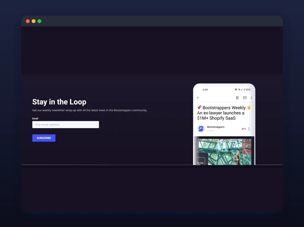 Bootstrappers weekly newsletter sign-up