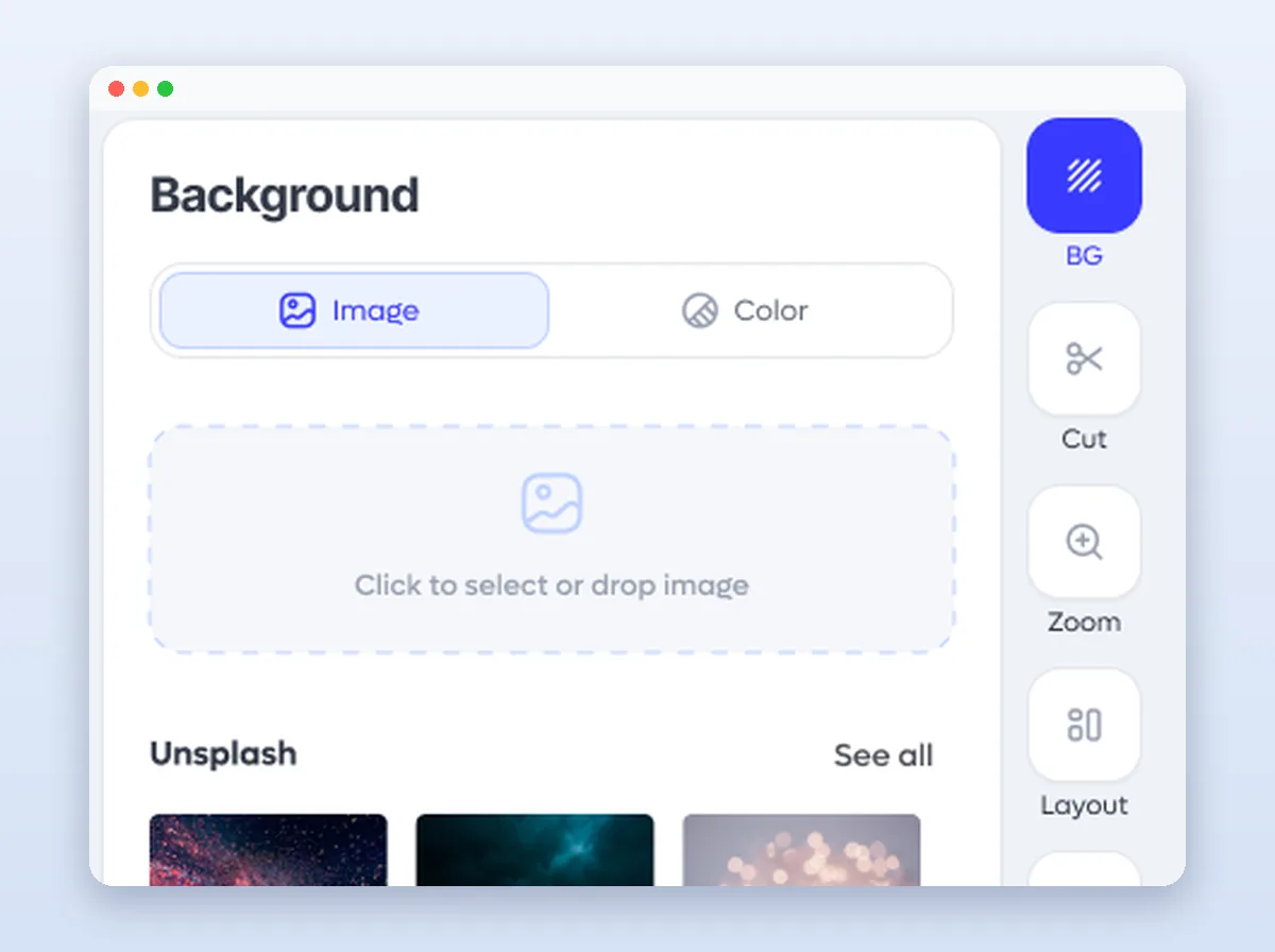 MicroCast background panel with image, colour and wallpaper options