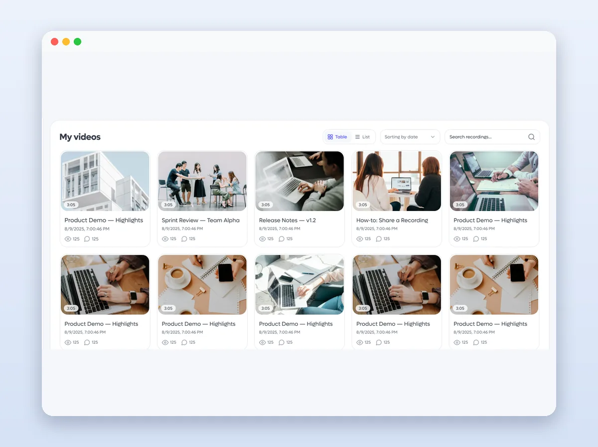 MicroCast video library with recordings, views and comments